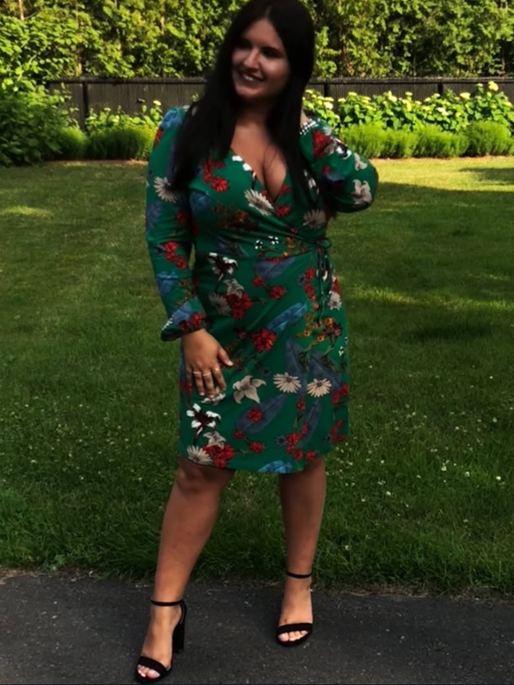Carolina Belle Green Floral Wrap Dress with Red & Cream Accents Boho - Picture 7 of 7